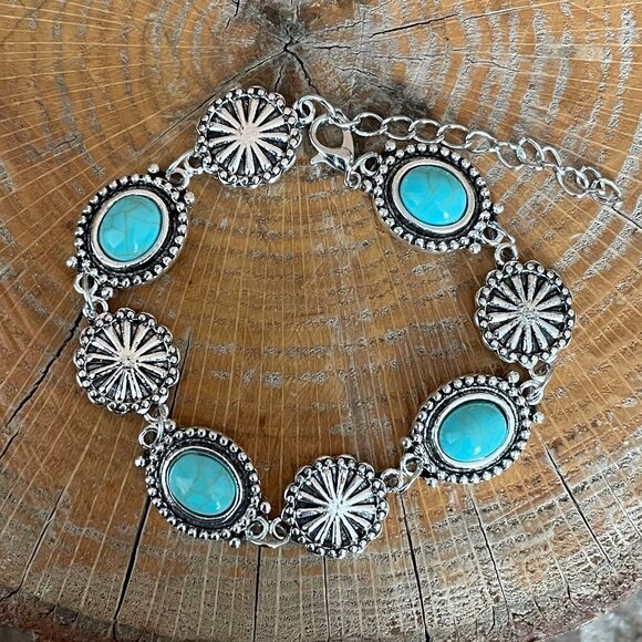 Faux Turquoise Concho & Sunburst Bracelet - Picture 1 of 2